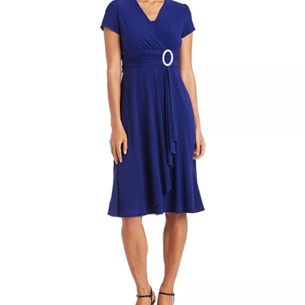R&M Richards Royal Blue V-Neck Midi Dress with Waist Ring NWT - Picture 5 of 13